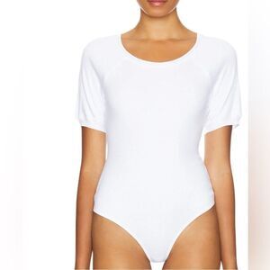 NWT Lazy Daisy Free People White Fitted Short Sleeve Bodysuit